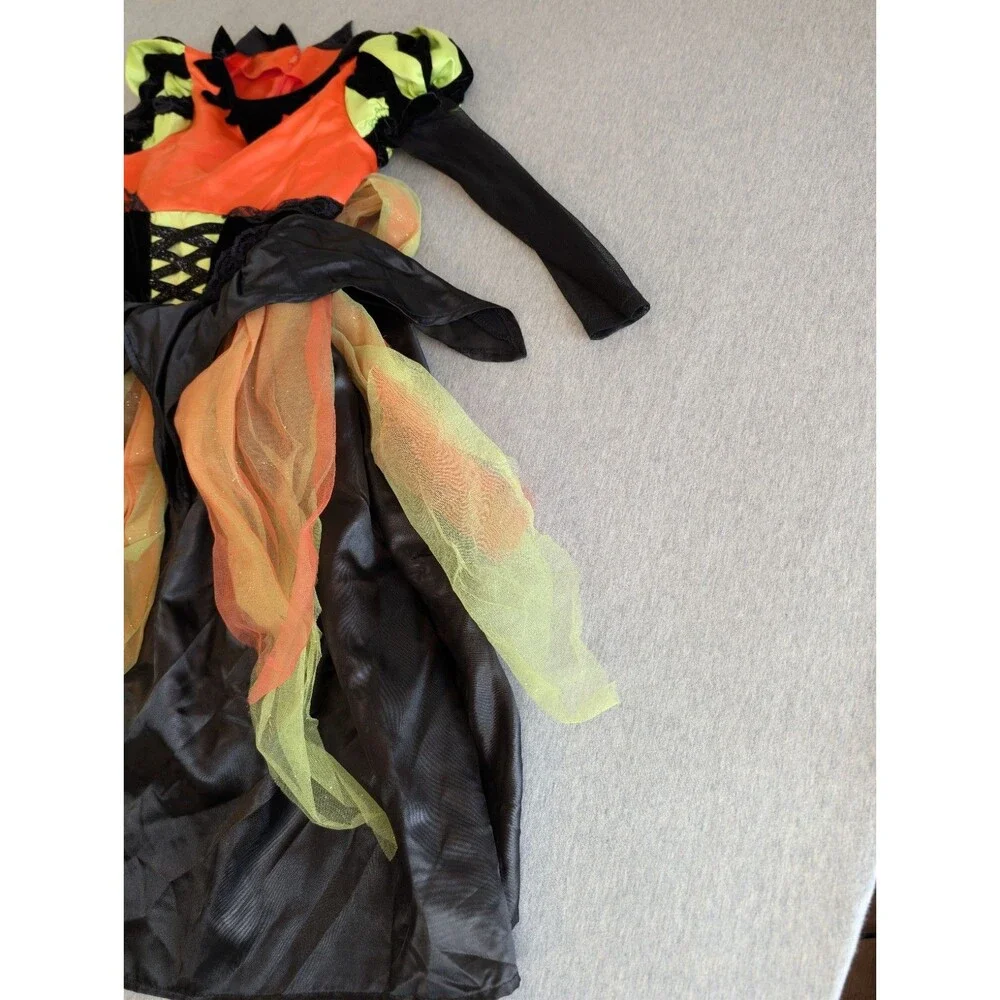 Disguise Girls Halloween Witch Costume Dress Long Sleeve Black Orange Green 4-6X